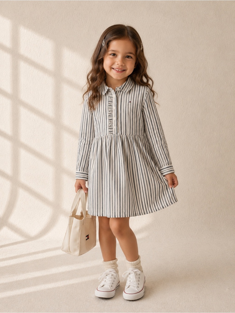 Tommy Hilfiger Girls Striped Shirt Dress Size 4/5 NWT Ruffle Preppy